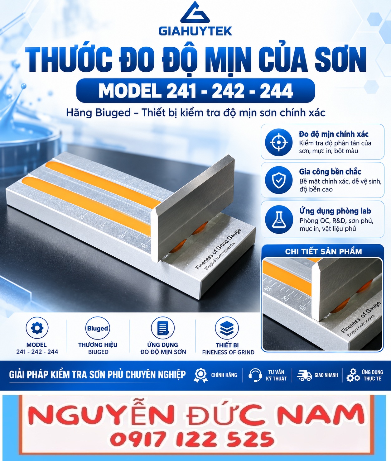 Thước đo độ mịn sơn Biuged BGD 241, BGD 242 và BGD 244