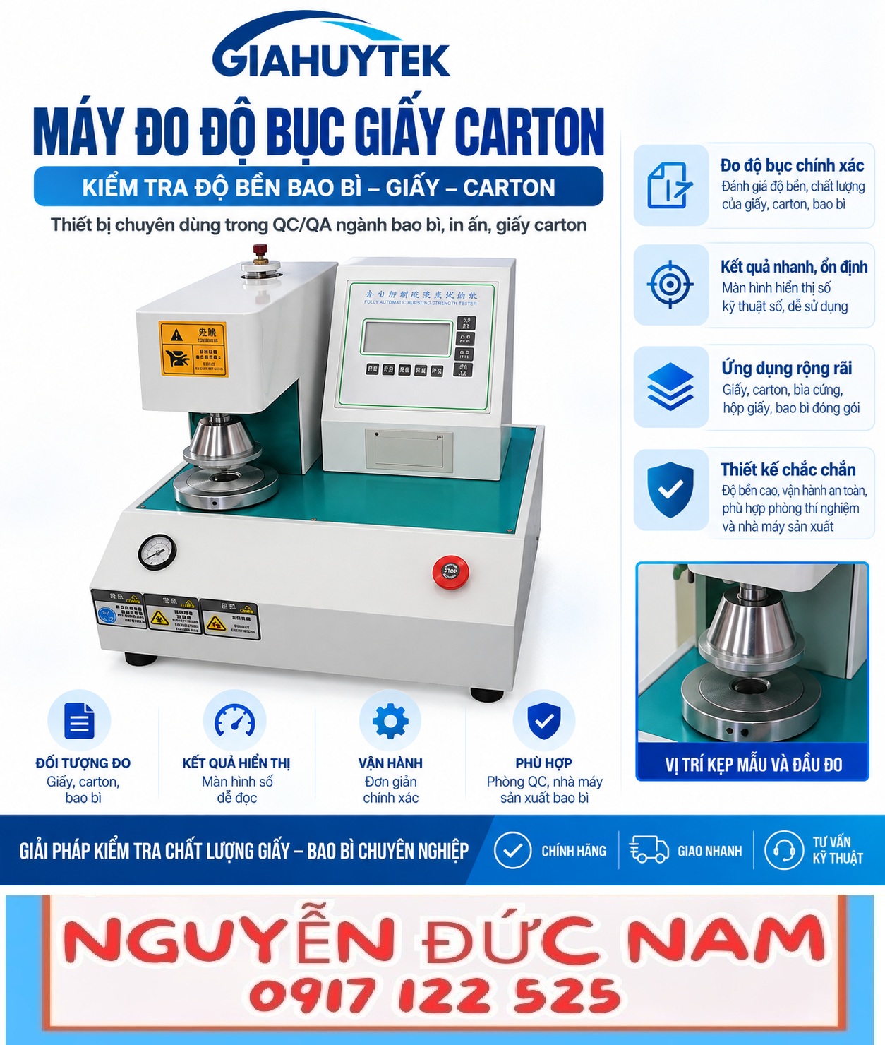 Máy đo độ bục giấy carton – ảnh minh họa hướng dẫn QC-116